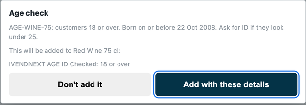 The till's age check at the scan of a bottle of wine, with the date of birth to check
