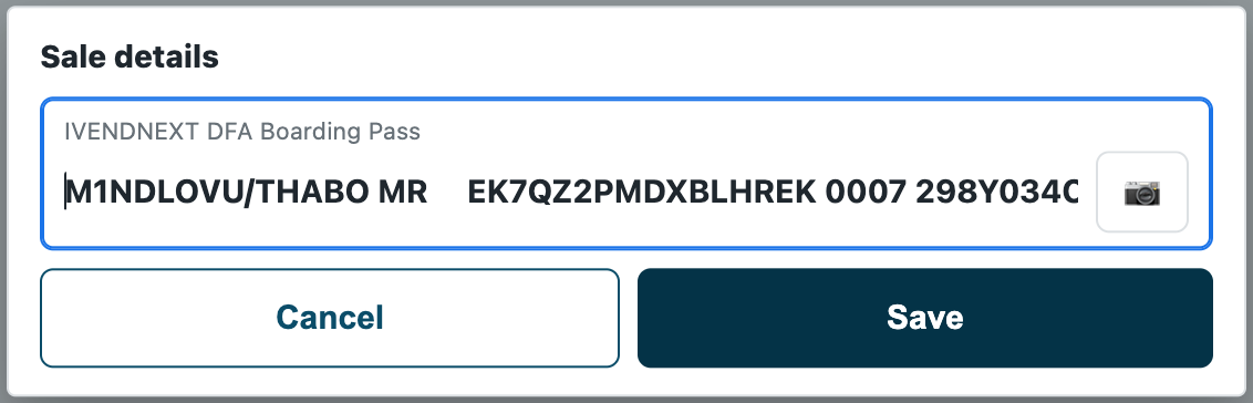 La tarjeta de embarque escaneada en los detalles de la venta en iVendNext POS